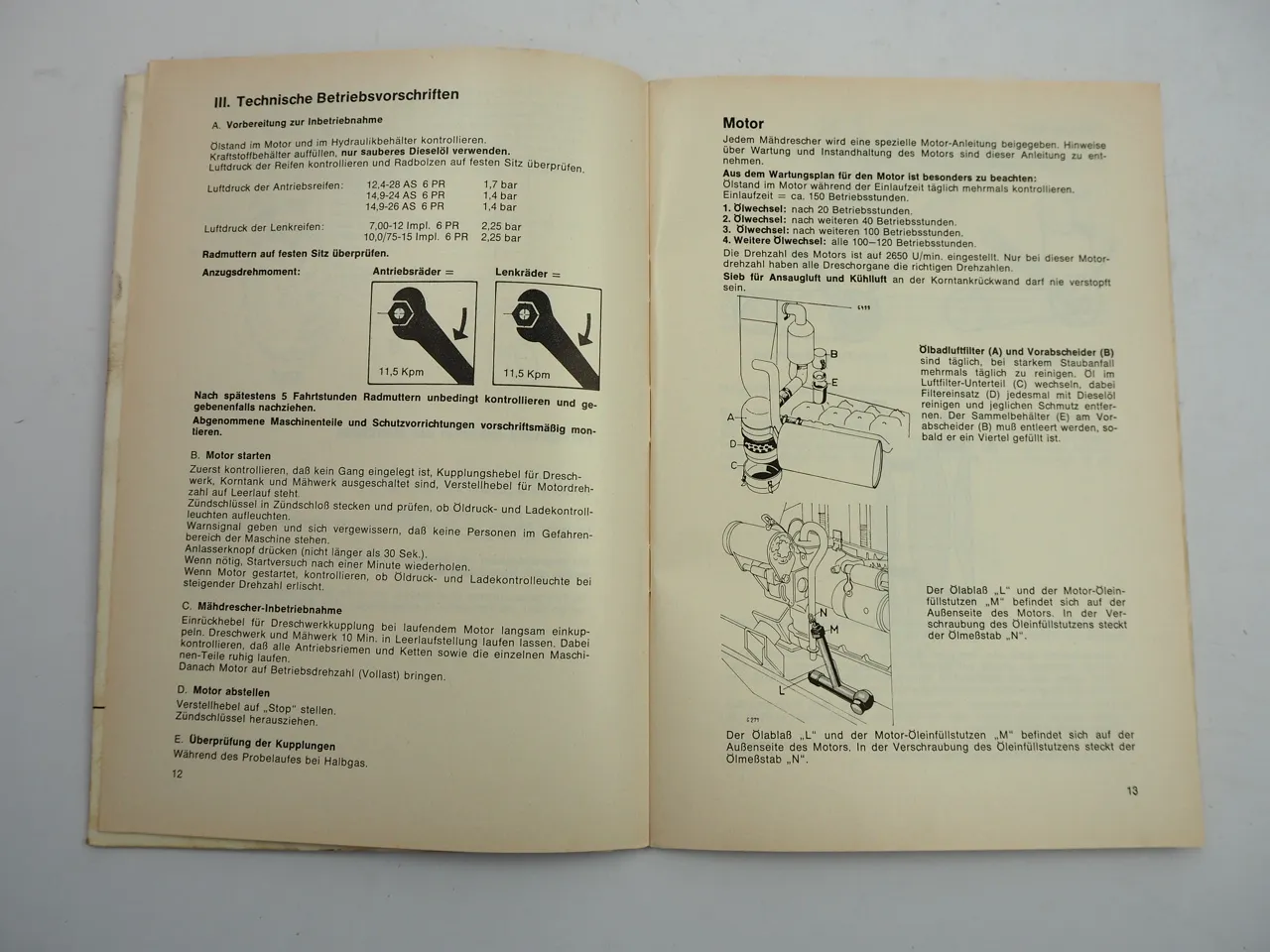 Fahr M600 Mähdrescher Betriebsanleitung Bedienungsanleitung 1975