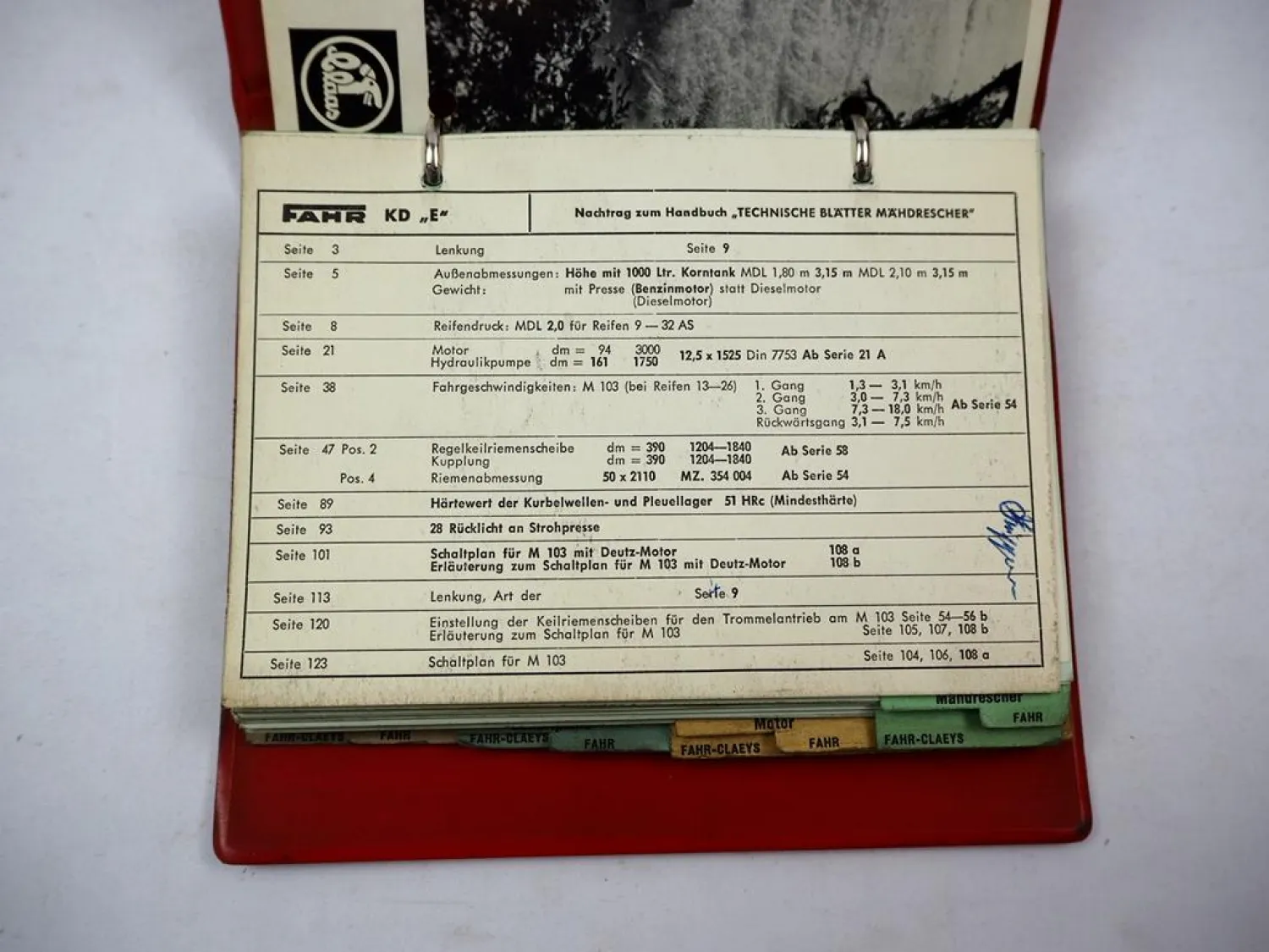 Fahr Mähdrescher MDL1 MDT150 MD4 MD5 Fahr-Claeys M73 M103 Technische Daten 1961