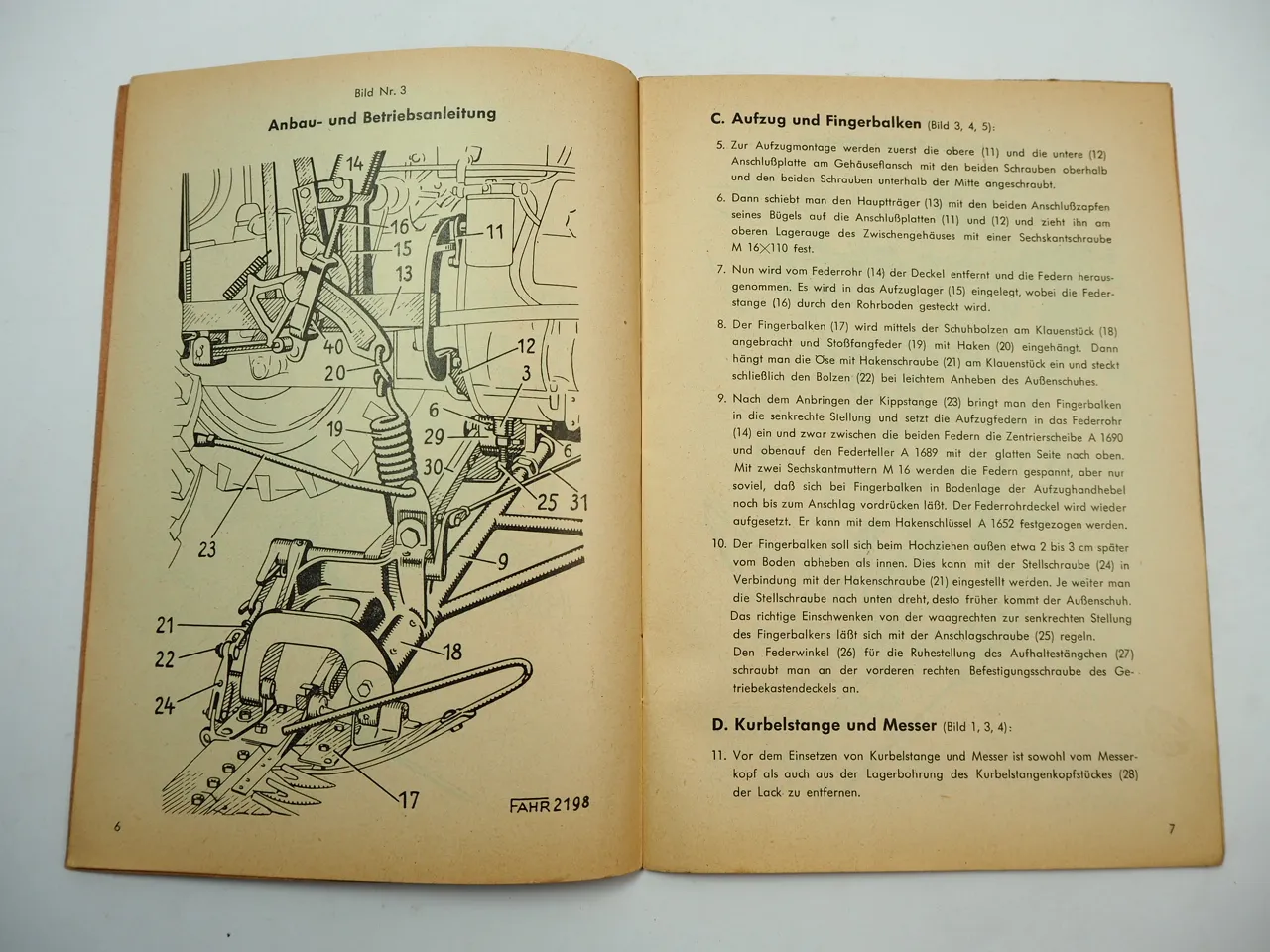 Fahr SM17 N NA NH NHA Mähwerk für D17 Schlepper Betriebsanleitung ETL 1955