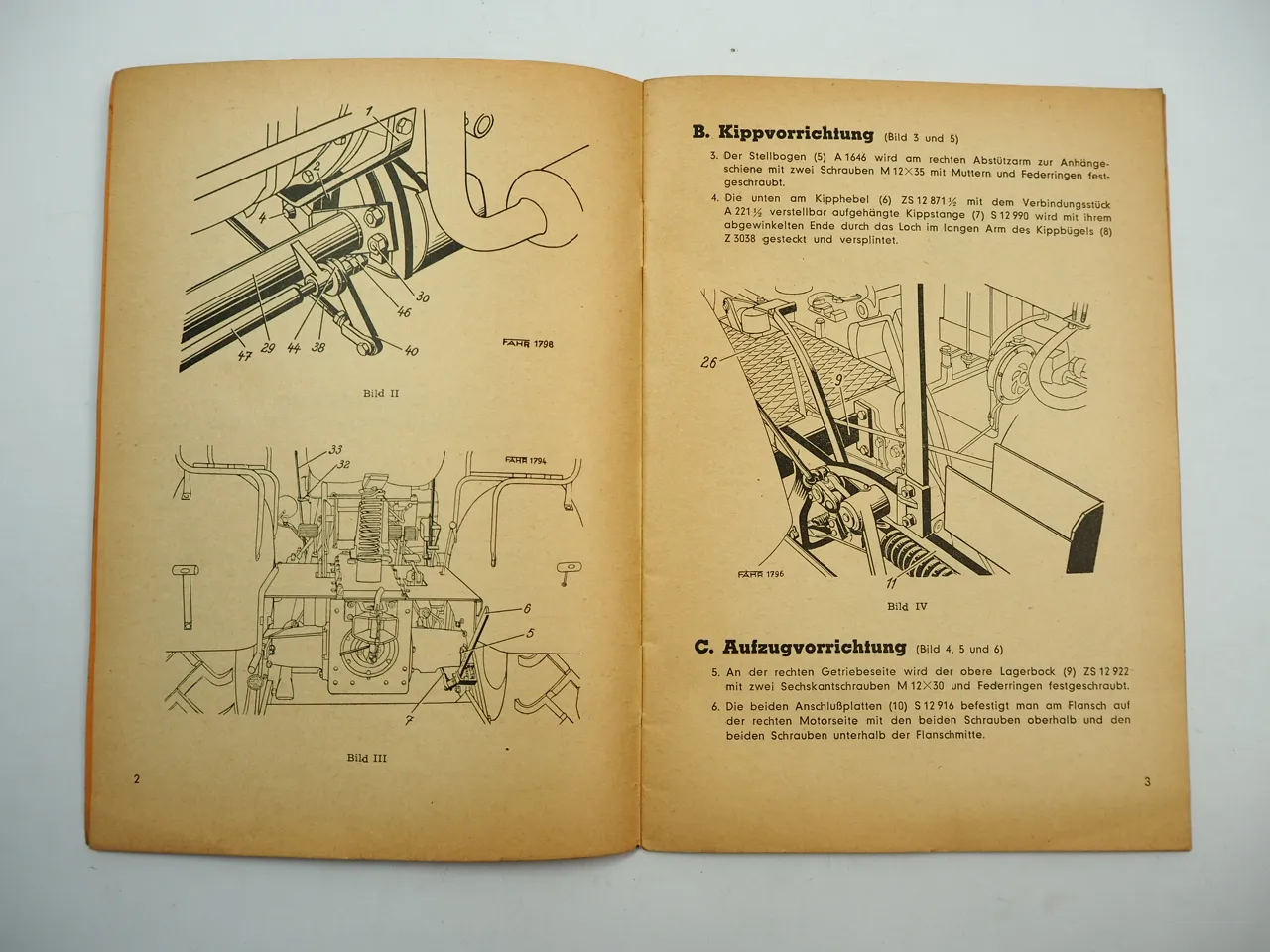 Fahr SMW D25 Schlepper Mähwerk Bedienungsanleitung Ersatzteilliste 1951