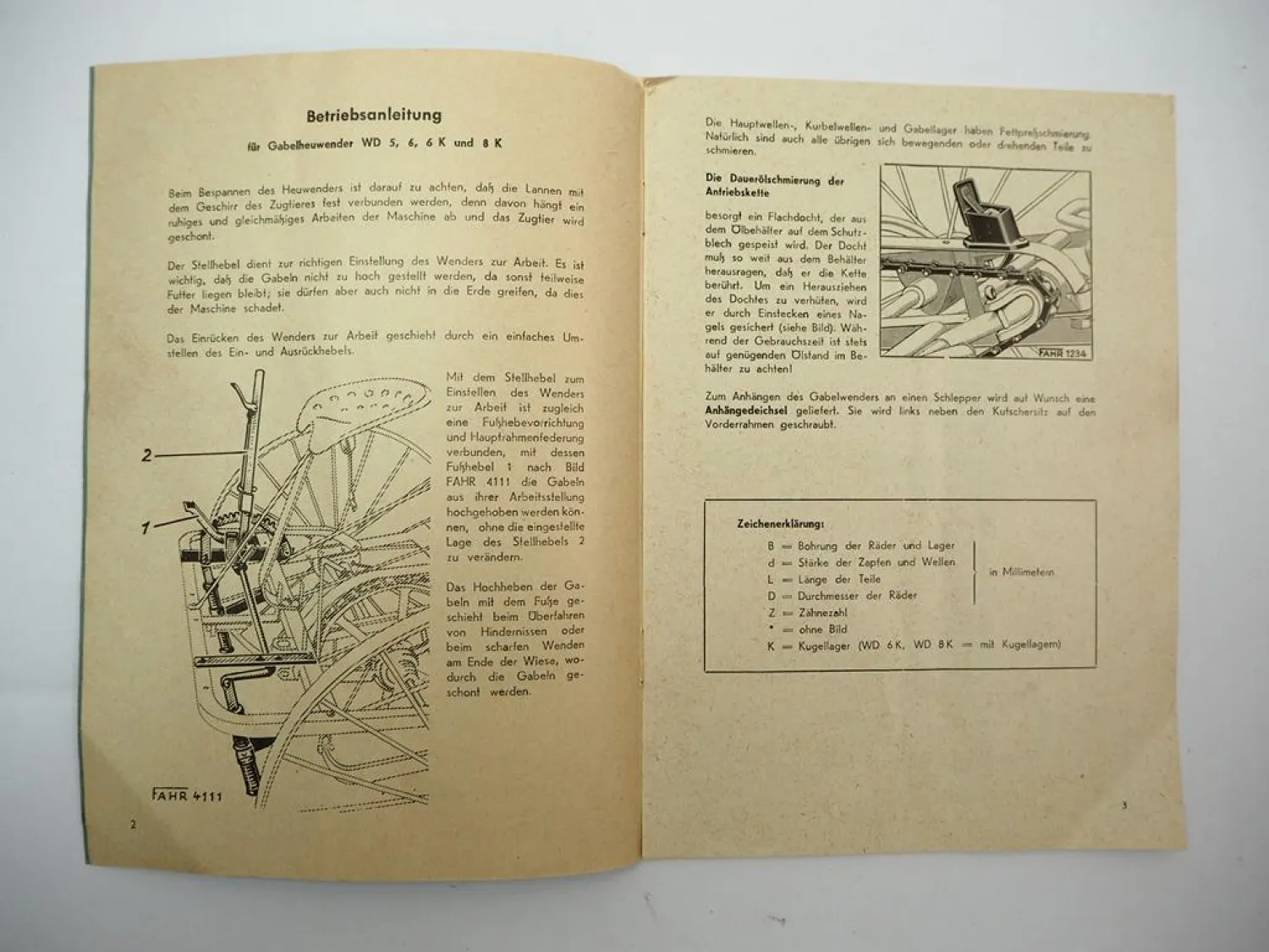 Fahr WD5 WD6 WD6K WD8K Gabelheuwender Betriebsanleitung Ersatzteilliste 1957