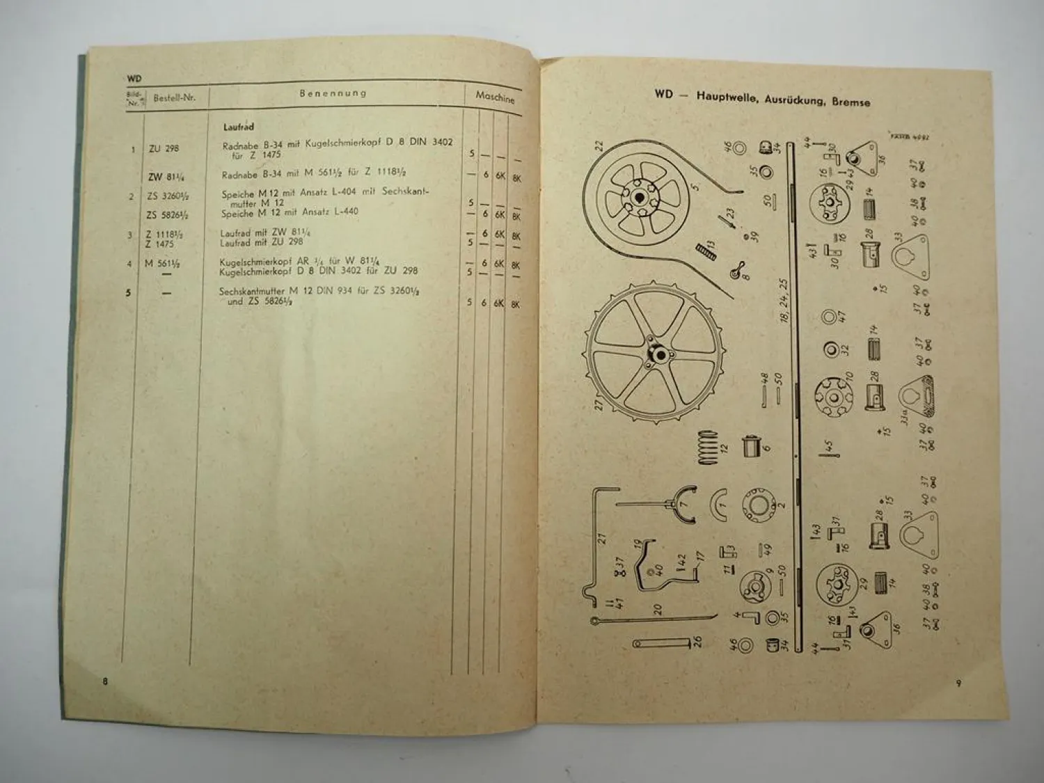 Fahr WD5 WD6 WD6K WD8K Gabelheuwender Betriebsanleitung Ersatzteilliste 1957