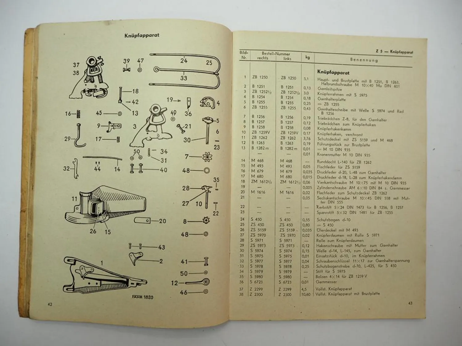 Fahr Z5 Leichter Zapfwellenbindemäher Betriebsanleitung Ersatzteilliste 1955