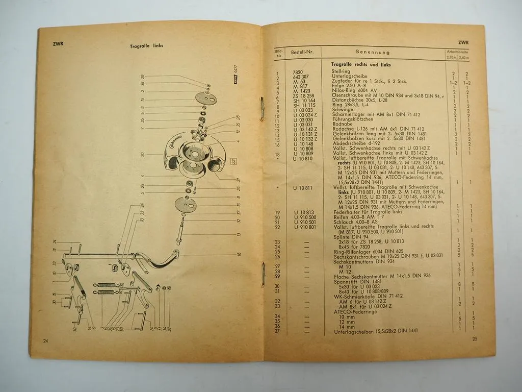 Fahr ZWR Rechen Zapfwellen Wenderrechen Betriebsanleitung Ersatzteilliste 1960
