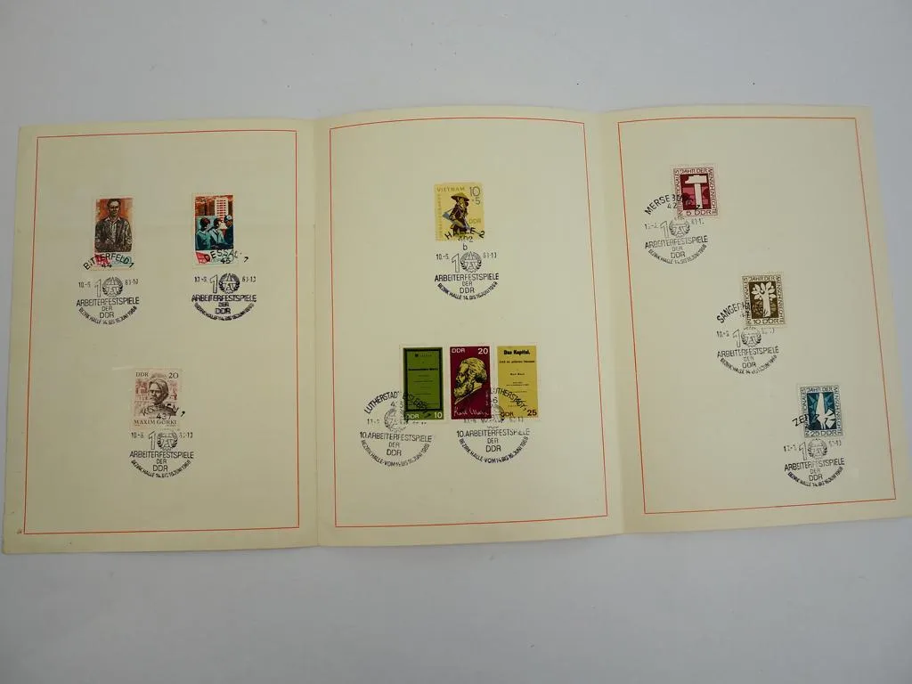 Faltblatt mit Briefmarken Sonderstempel 10. Arbeiterfestspiele Halle DDR 1968