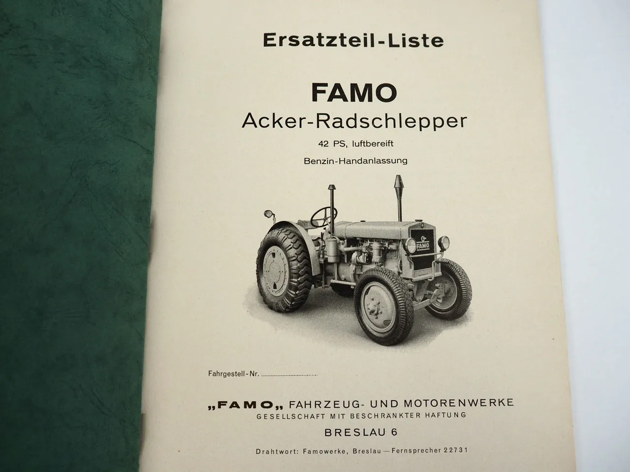 Famo XL Ackerradschlepper 42 PS Ersatzteilkatalog Ersatzteilliste ca. 1942
