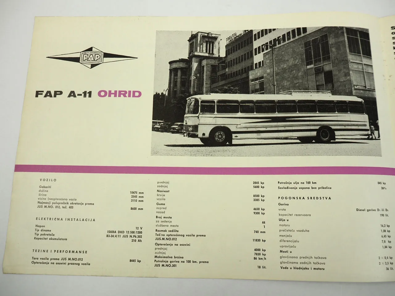 FAP A-11 Ohrid Autobus ITV Beograd Jugoslavija Prospekt brochure