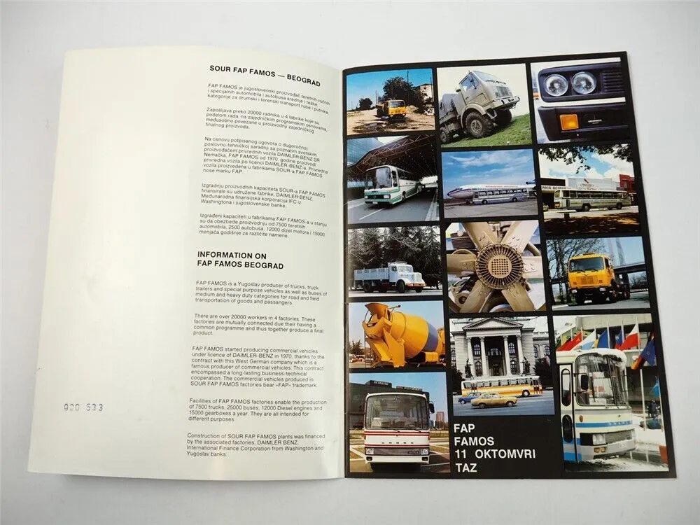 FAP Famos Beograd LKW Trucks Trailer Bus Prospekt Brochure 1987 Jugoslawien