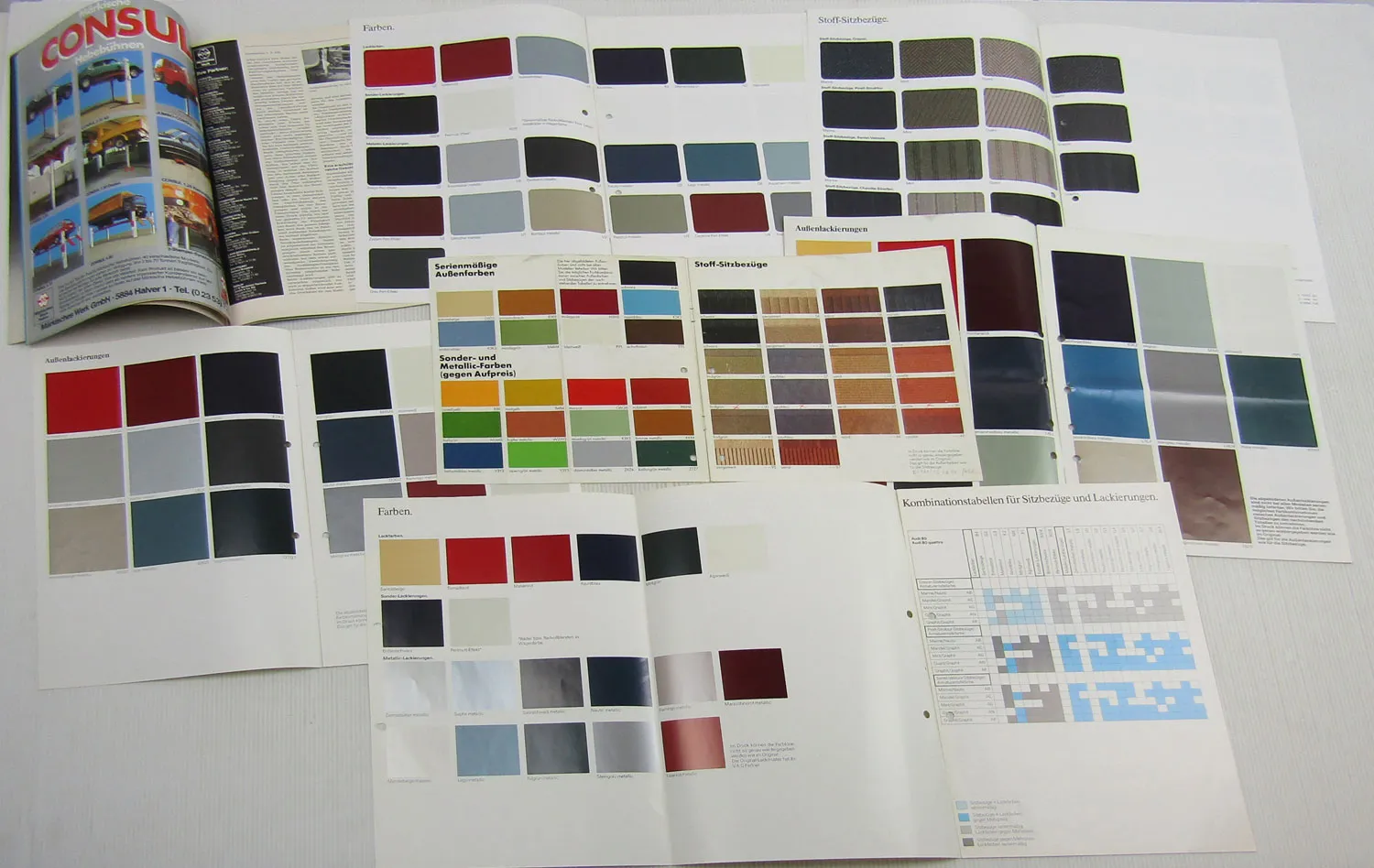 Farbprogramme 1977 - 1990 Farben Sitzbezüge Audi 80 90 Coupe Quattro 100 200 V8
