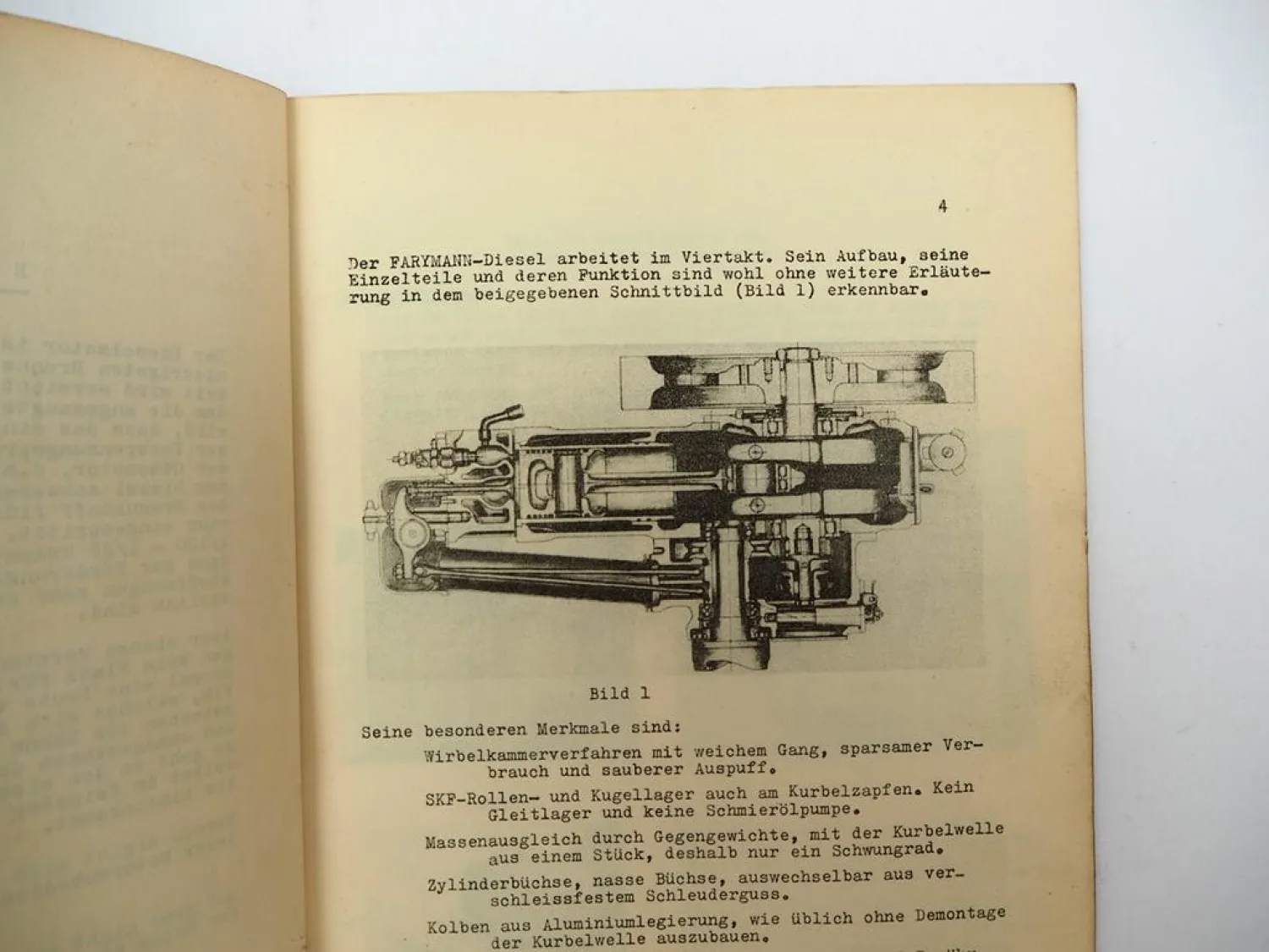 Farymann Diesel Motor liegende Bauart Viertakt Betriebsanleitung Wartung ca.1950