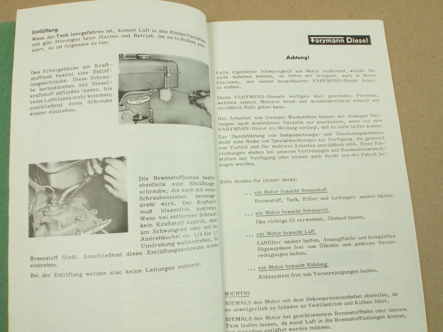 Farymann E40 E30 E20 E10 Diesel Motor Betriebsanleitung und Ersatzteilliste