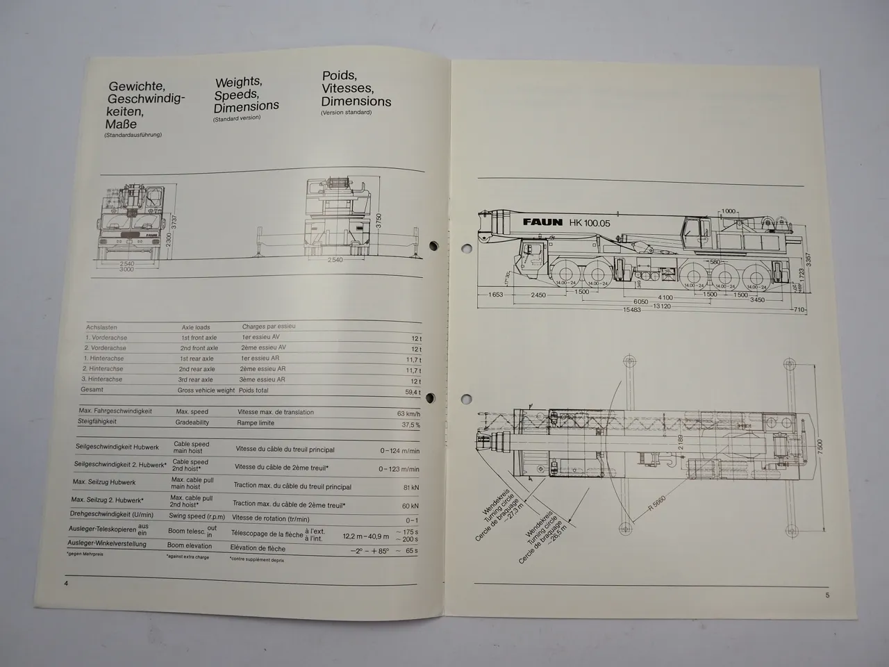 Faun HK100.05 Autokran Mobilkran Hydraulikkran Prospekt Brochure 1984