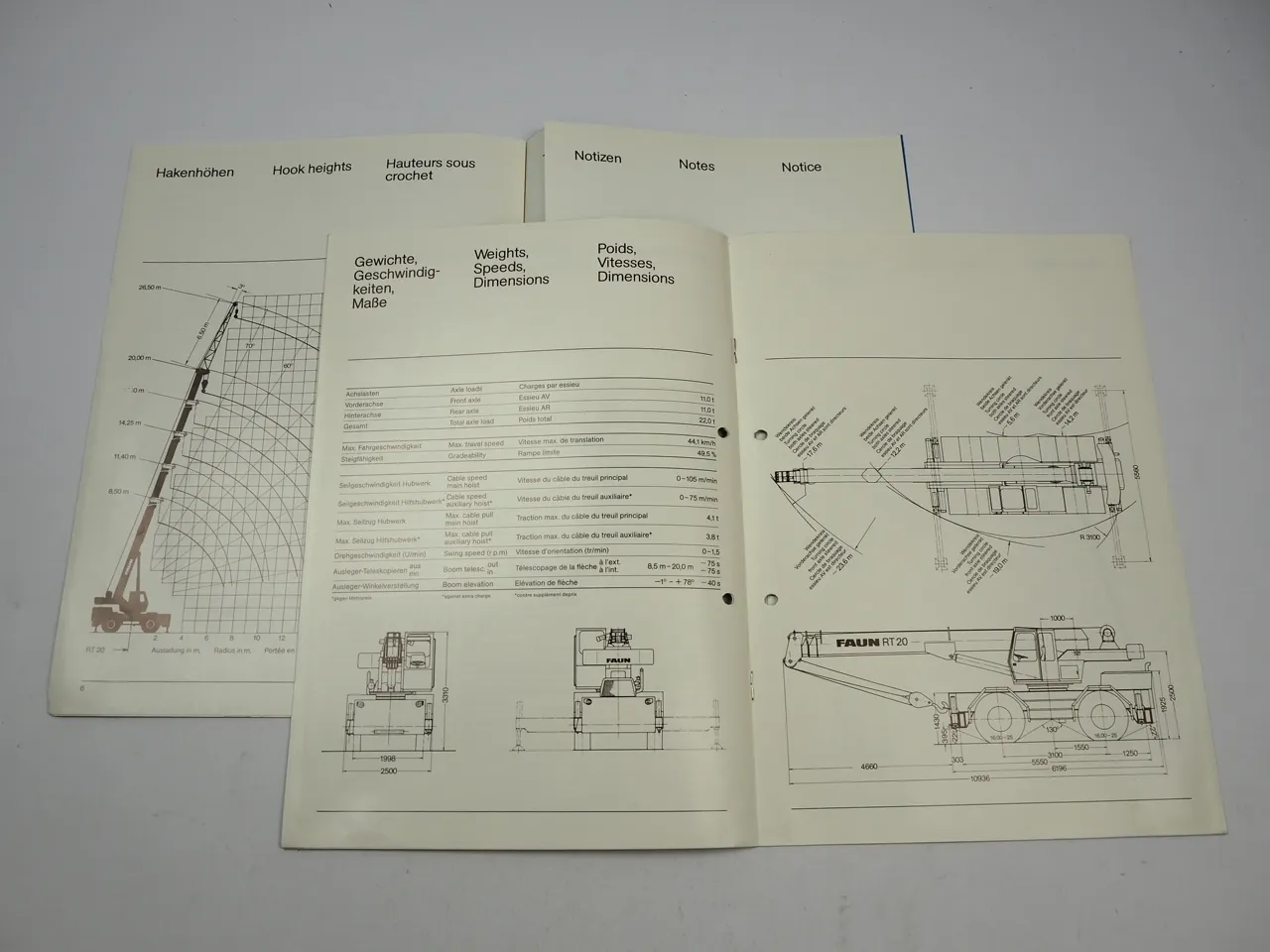Faun RT20 Geländekran Mobilkran Hydraulikkran 2x Prospekt Brochure 1982/84
