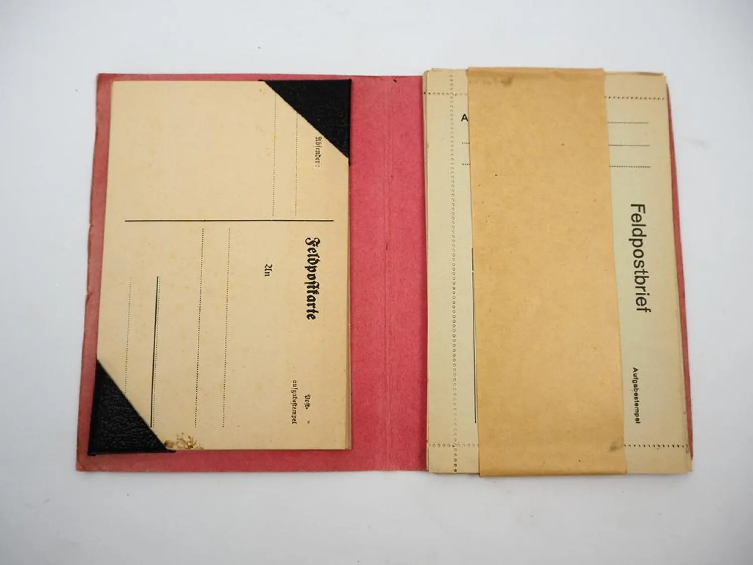Feldpost WK1 Feldmappe mit 5x Kurzbrief und 10x Postkarten blanko 1914-18