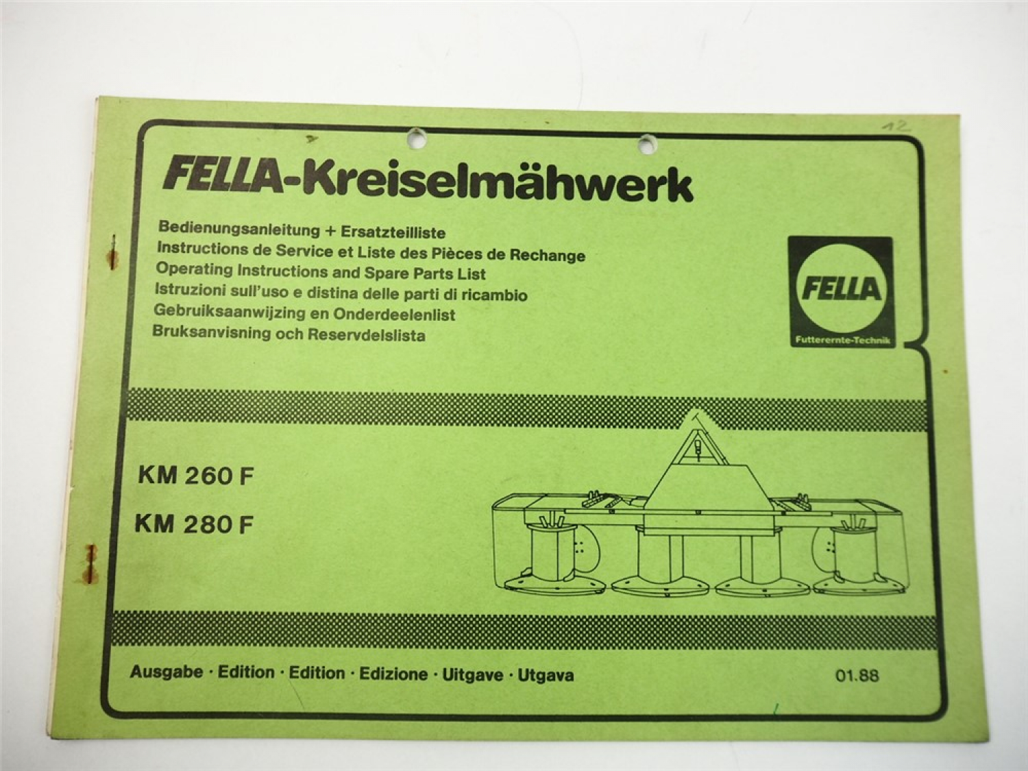 Fella KM260F KM280F Kreiselmähwerk Betriebsanleitung Ersatzteilliste ...