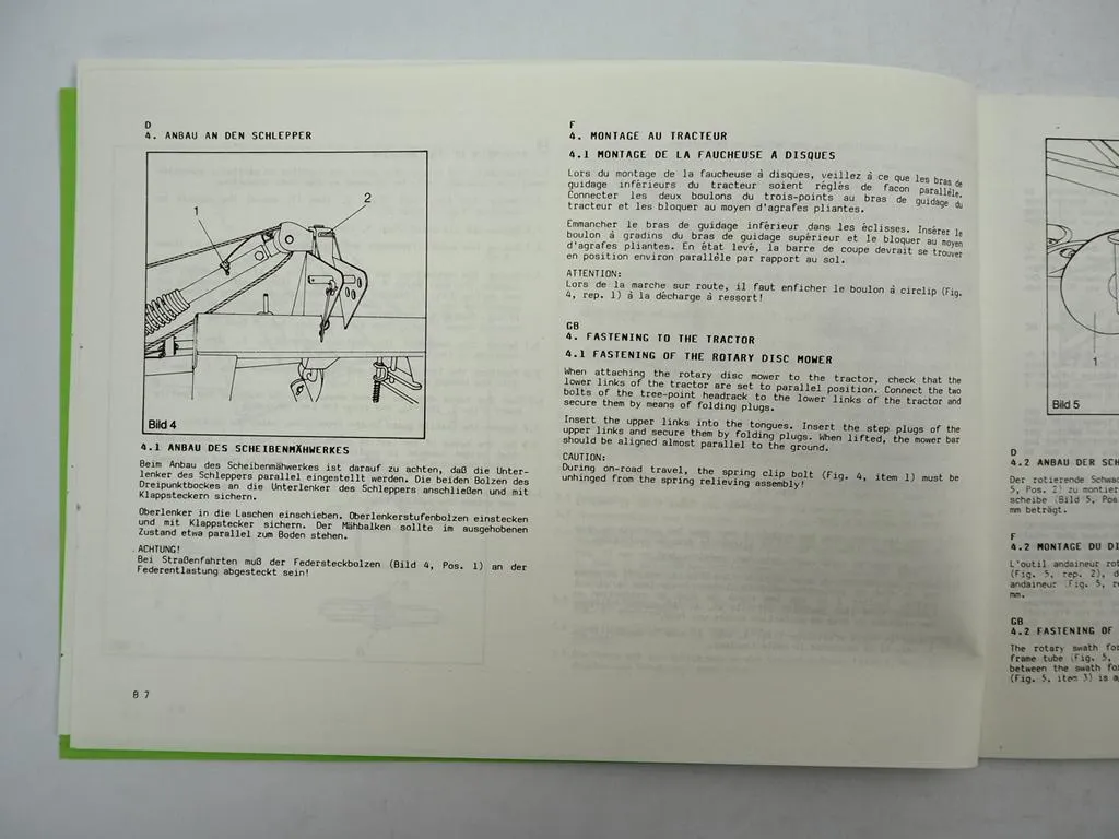 Fella SM215 Scheibenmähwerk Bedienungsanleitung Ersatzteilliste 1987