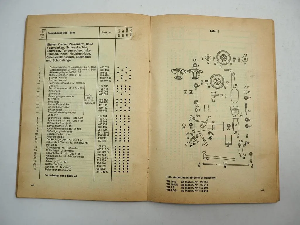 Fella TH40S TH4S TH40DS TH4DS Turboheuer Betriebsanleitung Ersatzteilliste 1976