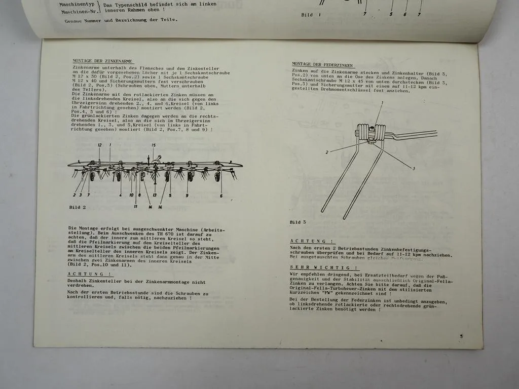 Fella TH670 Turboheuer für Ackerschiene Bedienungsanleitung Ersatzteilliste 1980