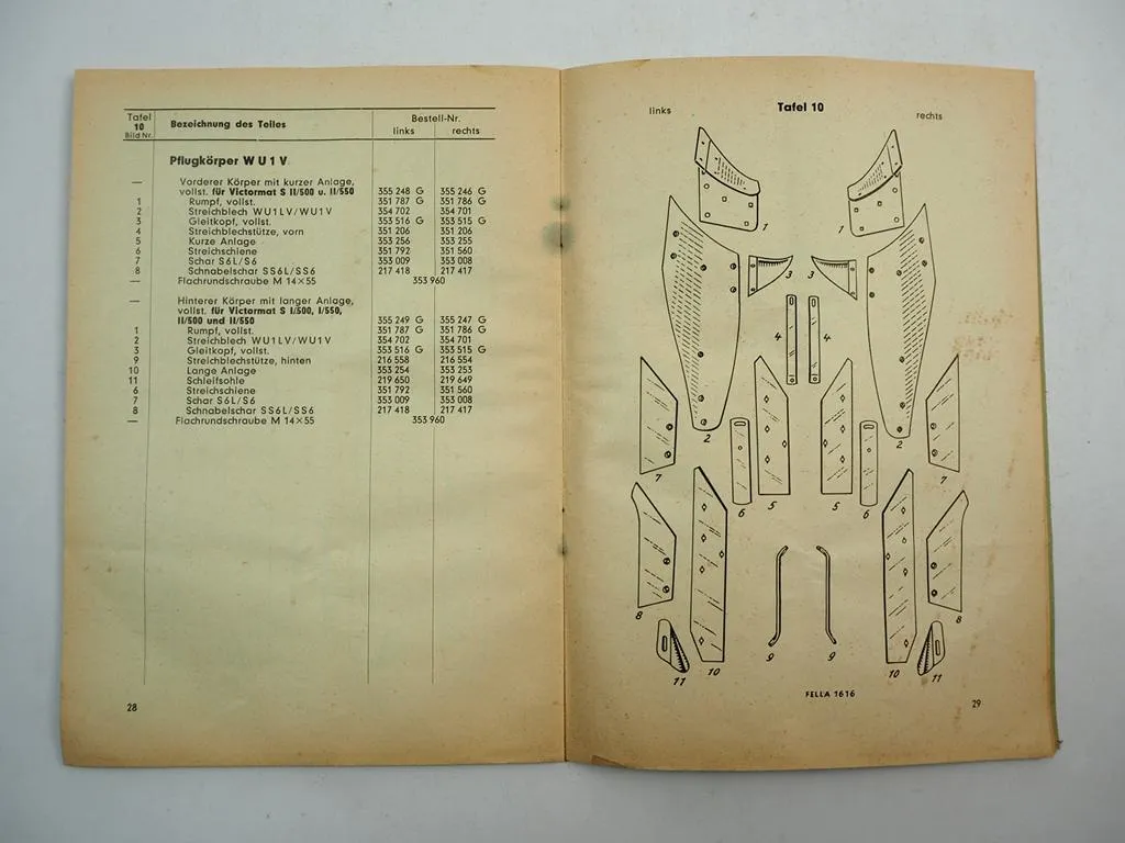 Fella Victormat S I II 500 550 Dreipunkt Winkeldrehpflug Ersatzteilkatalog 1964
