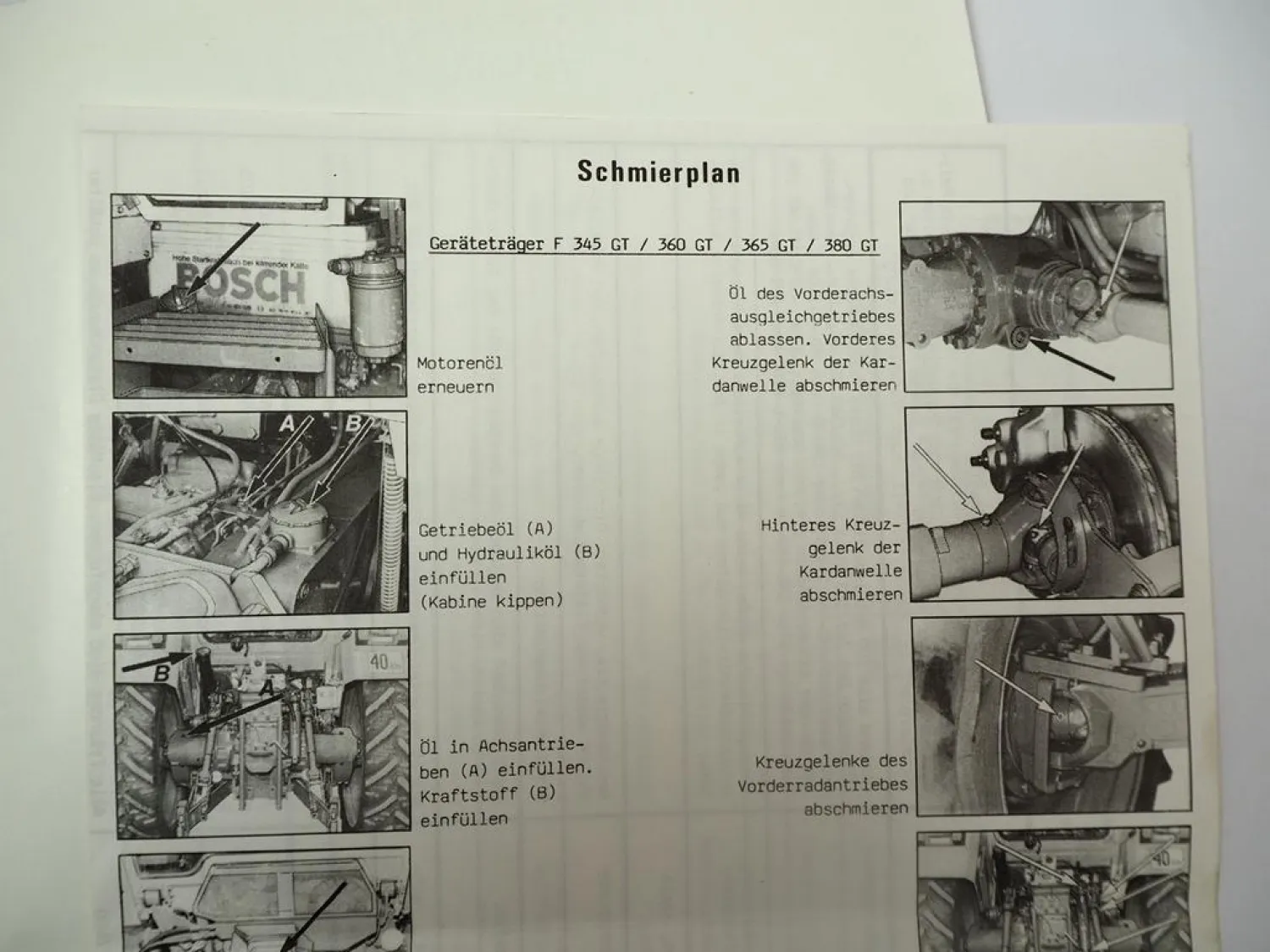 Fendt 345 360 365 380 GT GTM GTF GTA Geräteträger Betriebsanleitung 1989