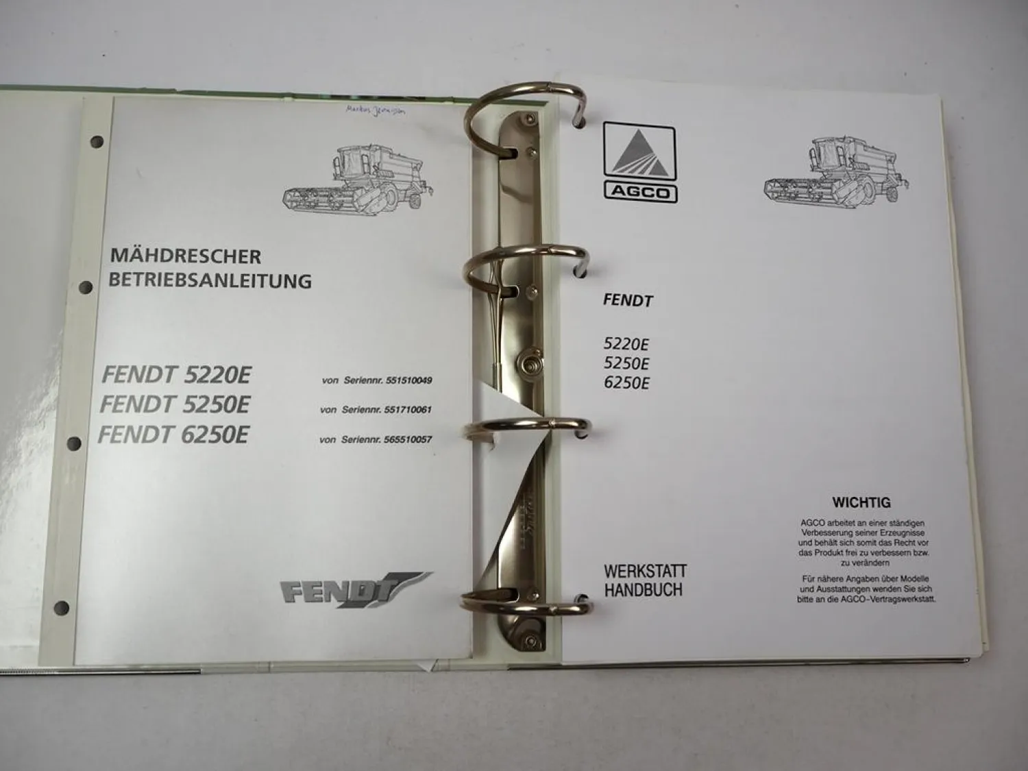 Fendt 5220 5250 6250 E Mähdrescher Betriebsanleitung Werkstatthandbuch 2005/07