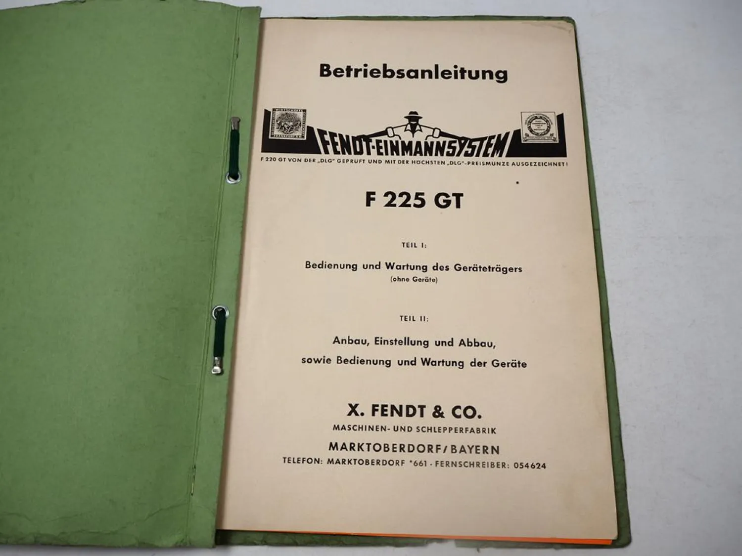 Fendt F225GT Geräteträger & Arbeitsgeräte Betriebsanleitung Bedienungsanleitung