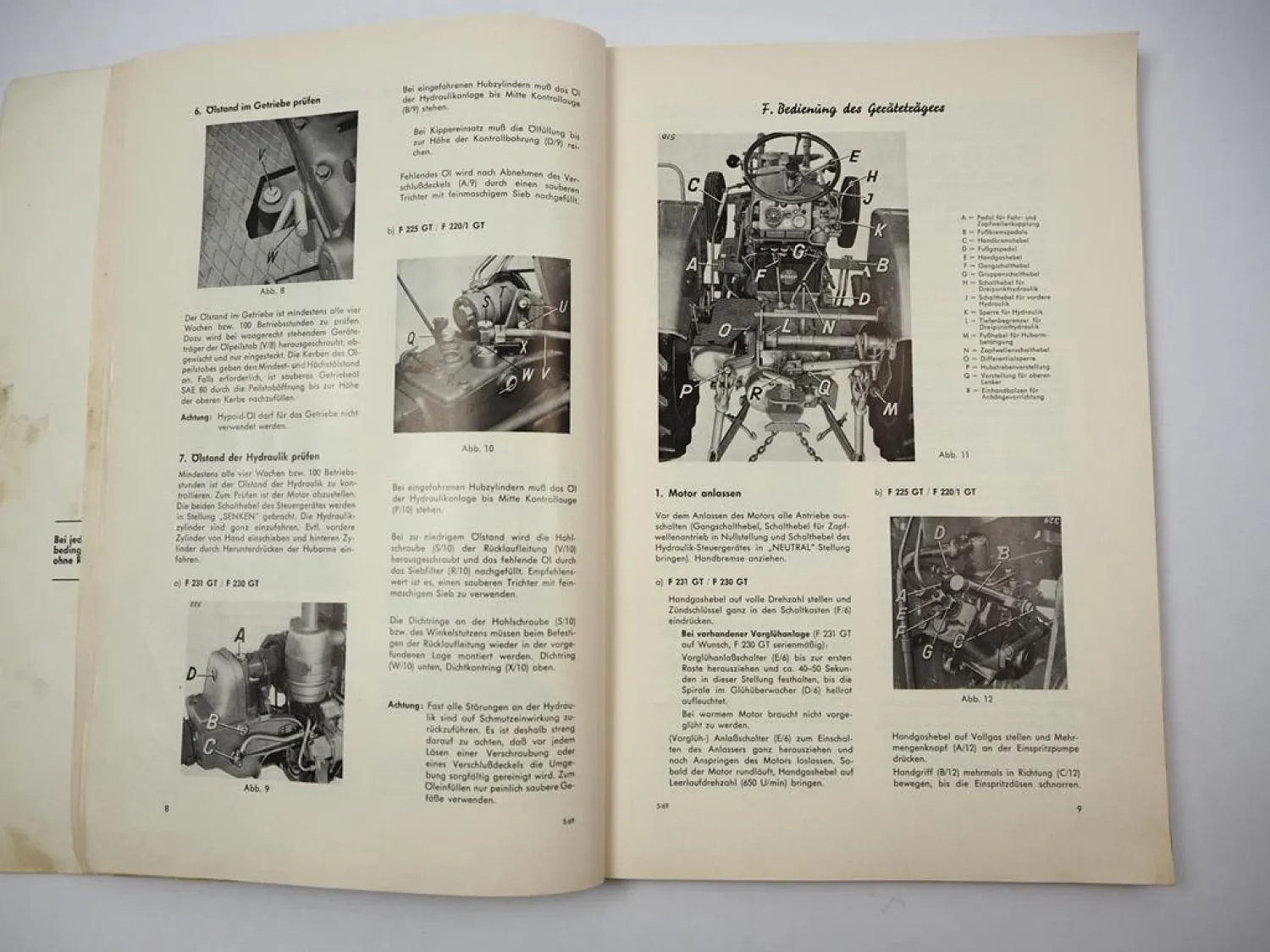Fendt F231 230 225 220/1 GT Geräteträger Betriebsanleitung 1969 Original