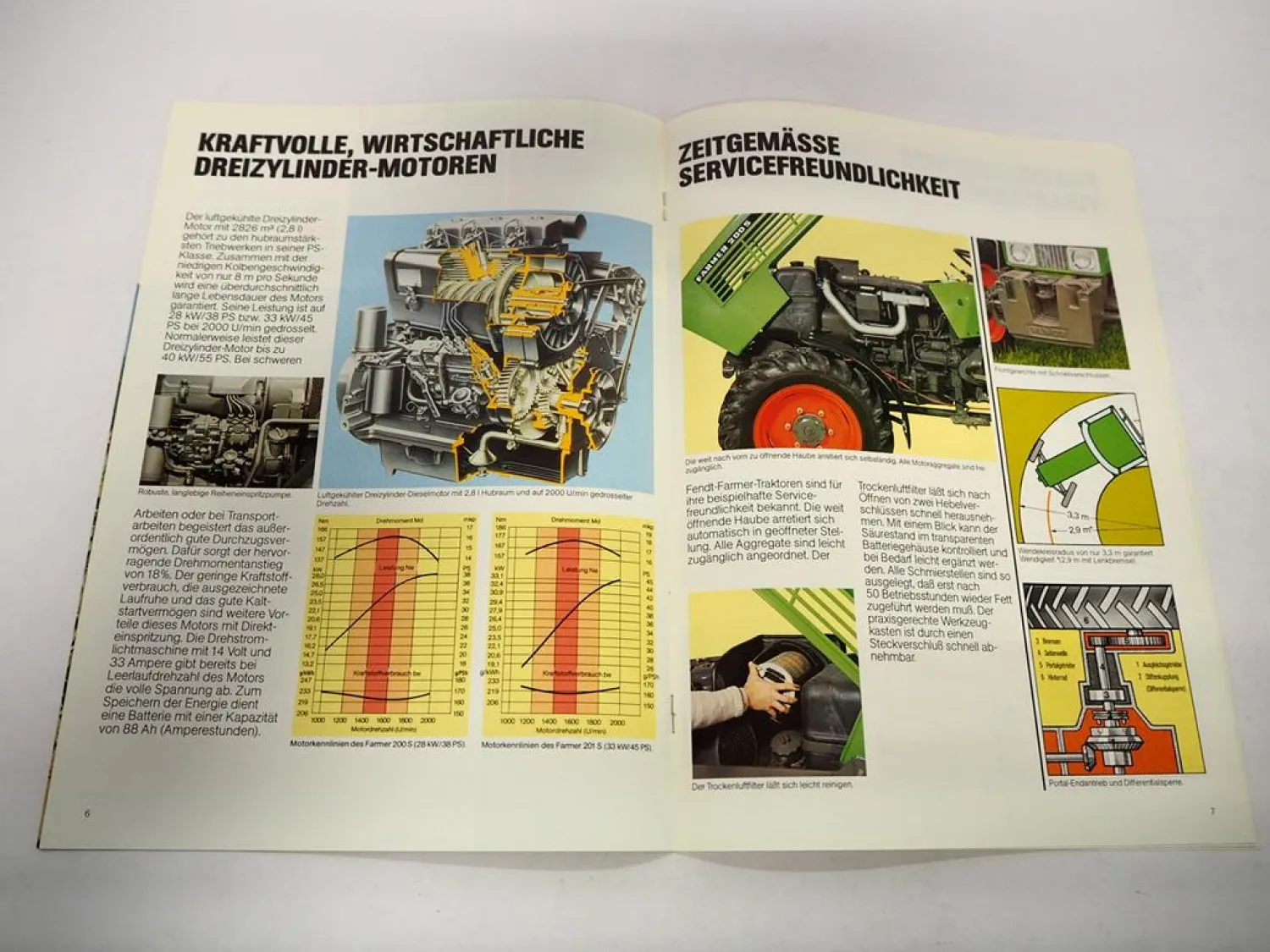 Fendt Farmer 200 201 S Traktor Prospekt mit technischen Daten ca. 1983