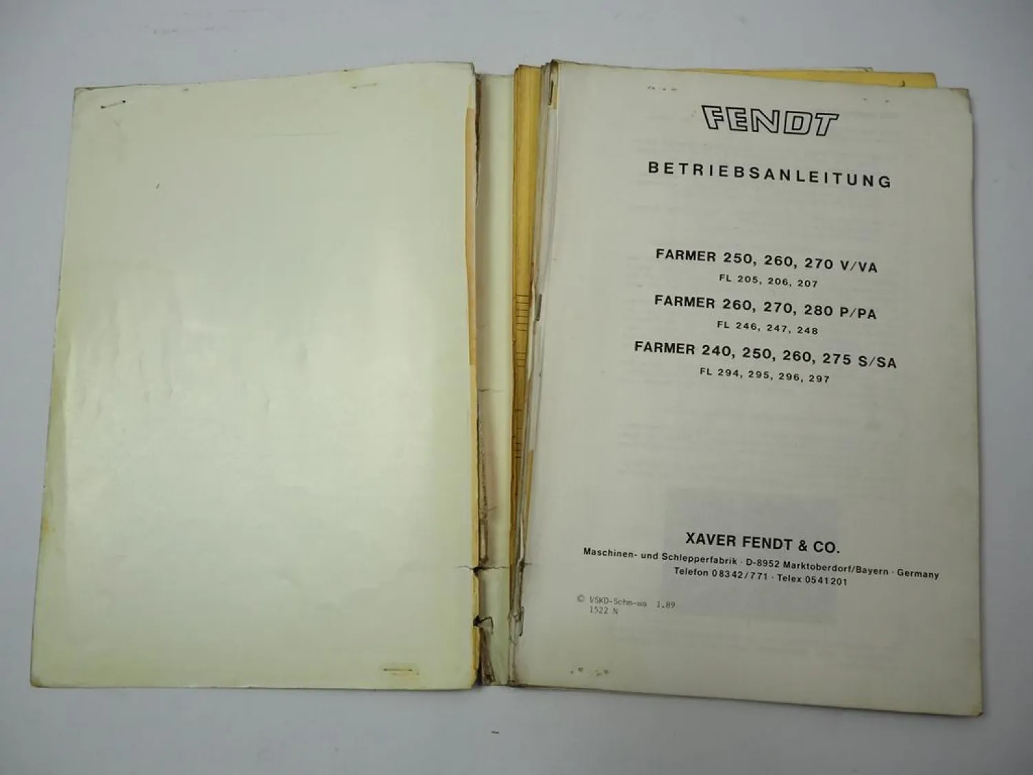 Fendt Farmer 240 250 260 270 275 280 V P S K Betriebsanleitung Bedienung 1989
