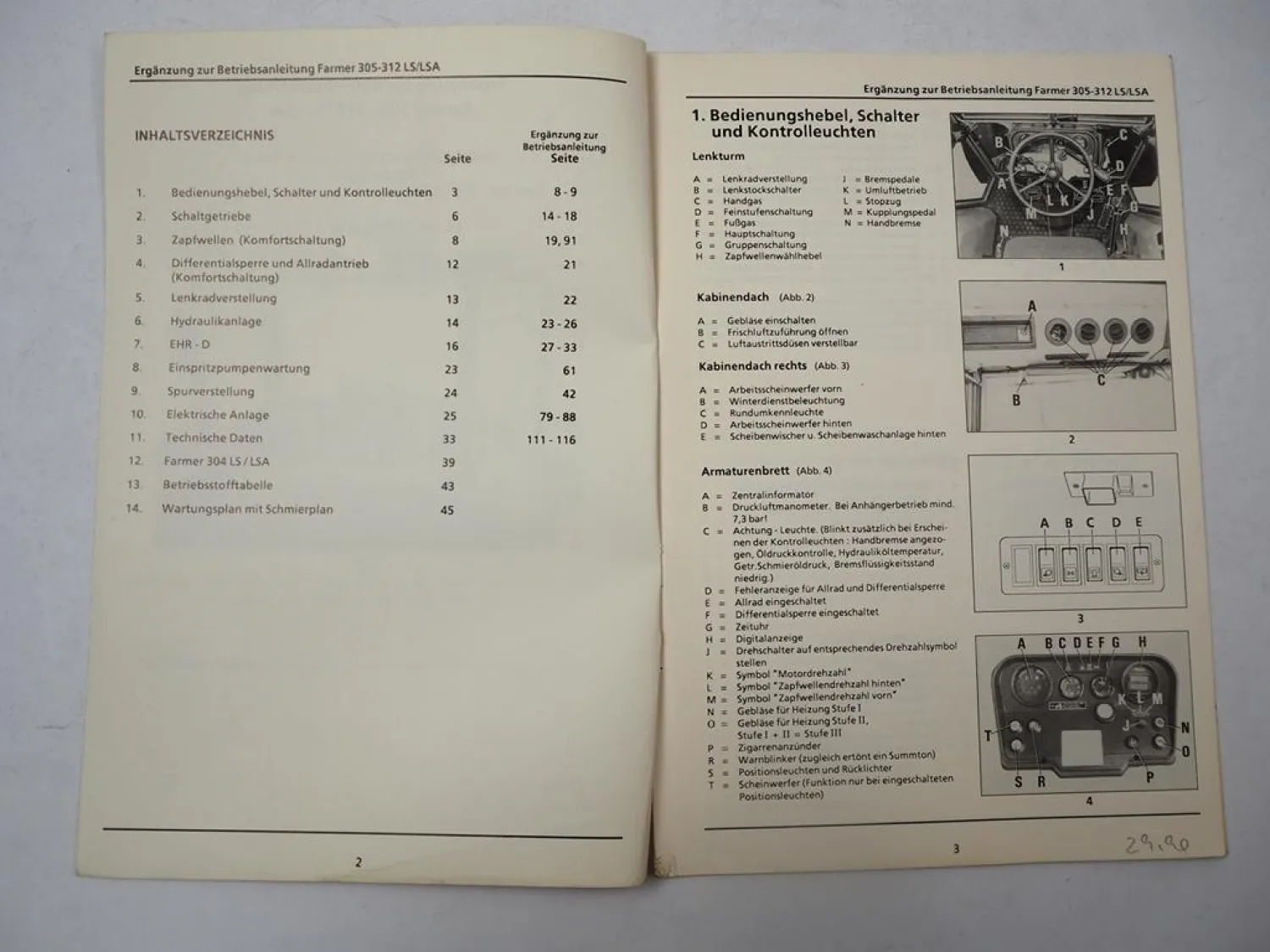 Fendt Farmer 304 bis 312 LS LSA Betriebsanleitung Ergänzung 1991