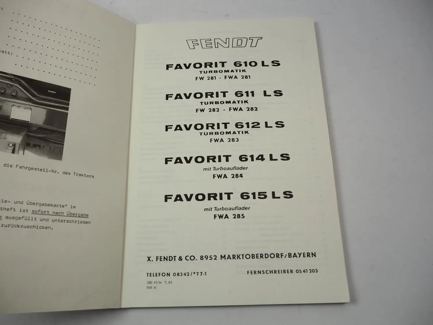 Fendt Favorit 610 611 612 614 615 Turbomatik Betriebsanleitung Wartung 1983