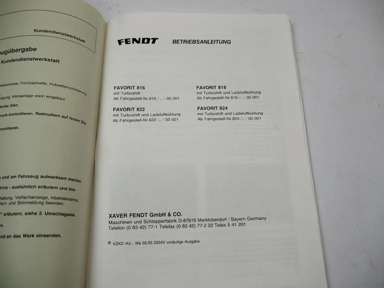 Fendt Favorit 816 818 822 824 Turboshift Betriebsanleitung Bedienung & Wartung