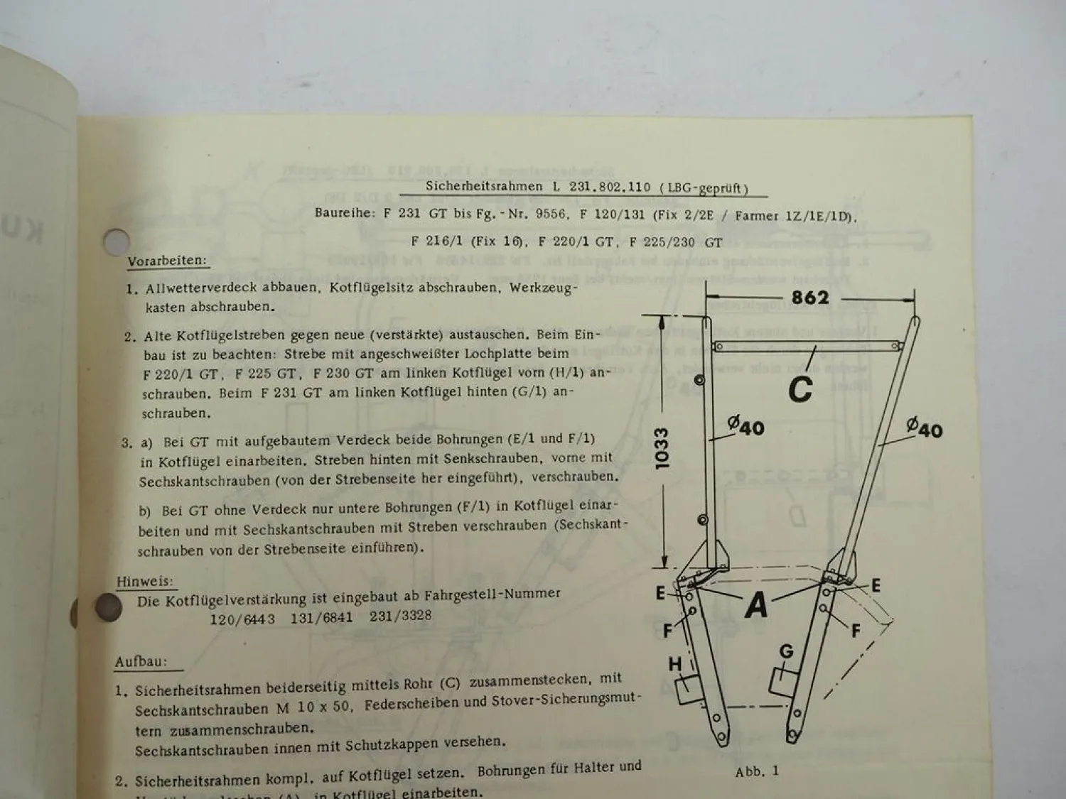 Fendt GT Favorit Farmer Kundendienstmitteilung Sicherheitsrahmen 3/75