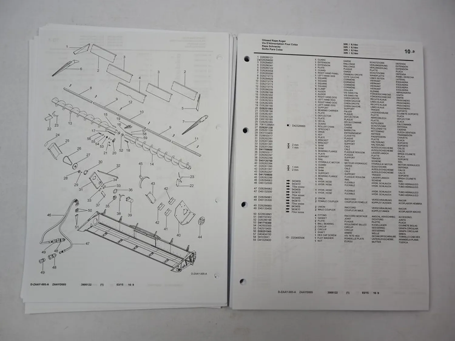 Fendt WWHU 18 20 22 25 30 35 Schneidwerk für Mähdrescher Ersatzteilliste 2015