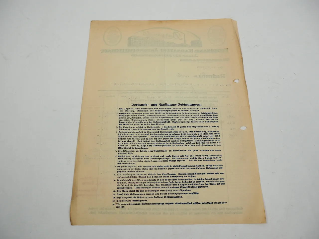 Ferdinand Karnatzki AG Schokoladenfabrik Wernigerode Burgmühle Rechnung 1926