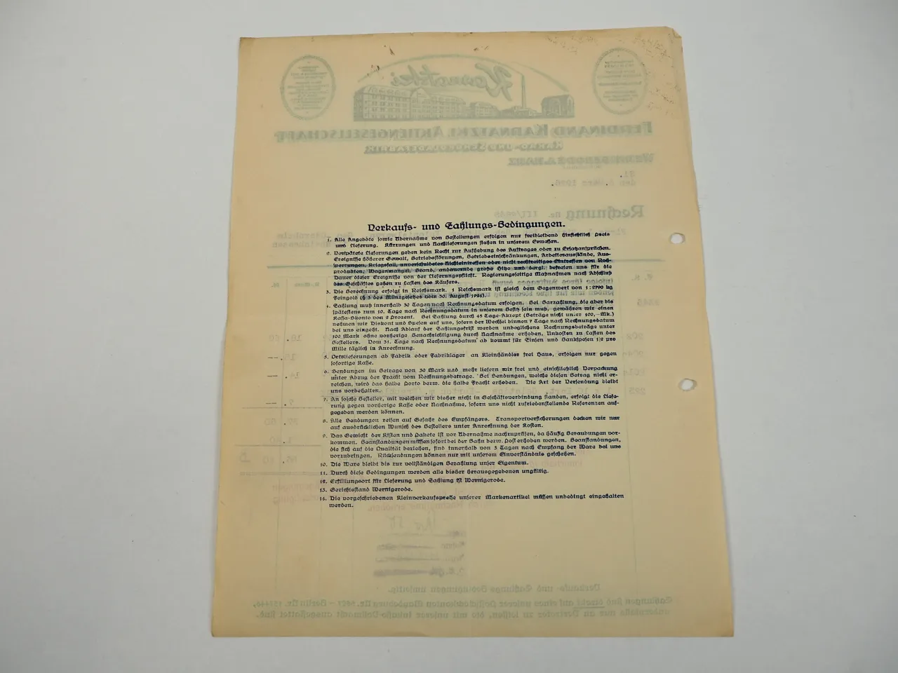 Ferdinand Karnatzki AG Schokoladenfabrik Wernigerode Burgmühle Rechnung 1926