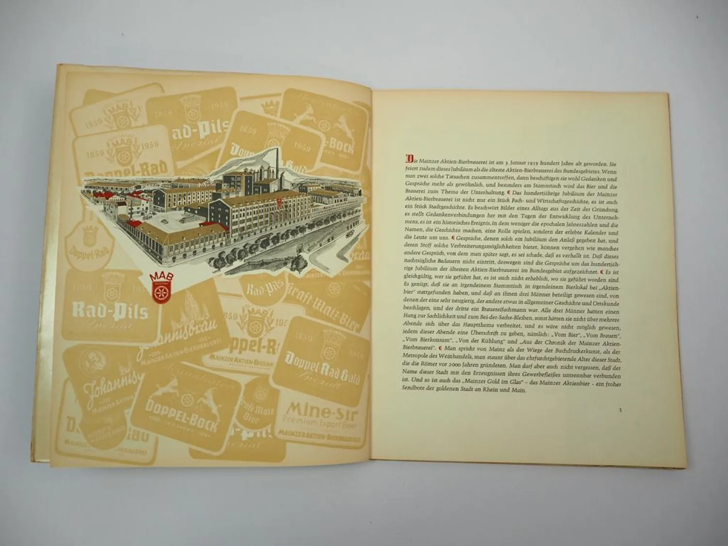 Festschrift 100 Jahre Mainzer Aktien Bier Brauerei MAB 1859-1959 Mainz