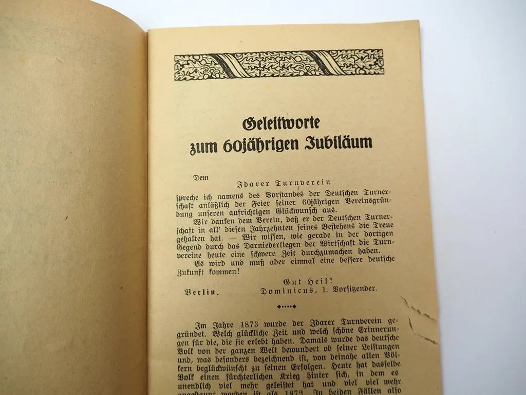 Festschrift 60 Jahre Turnverein Idar Oberstein 1933 Rheinland-Pfalz