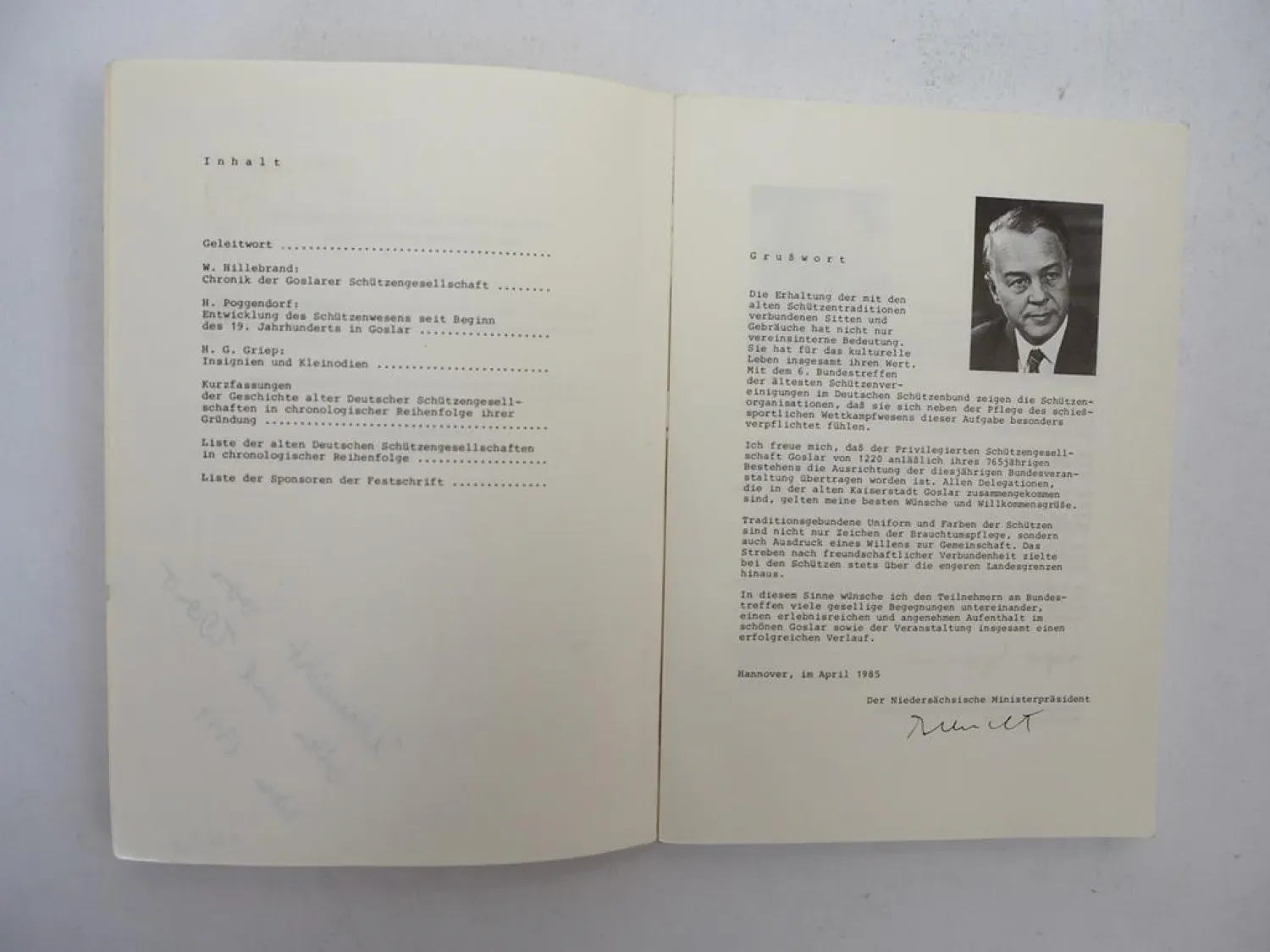 Festschrift 765 Jahre Goslar Schützen Schützenverein 6. Bundestreffen 1985