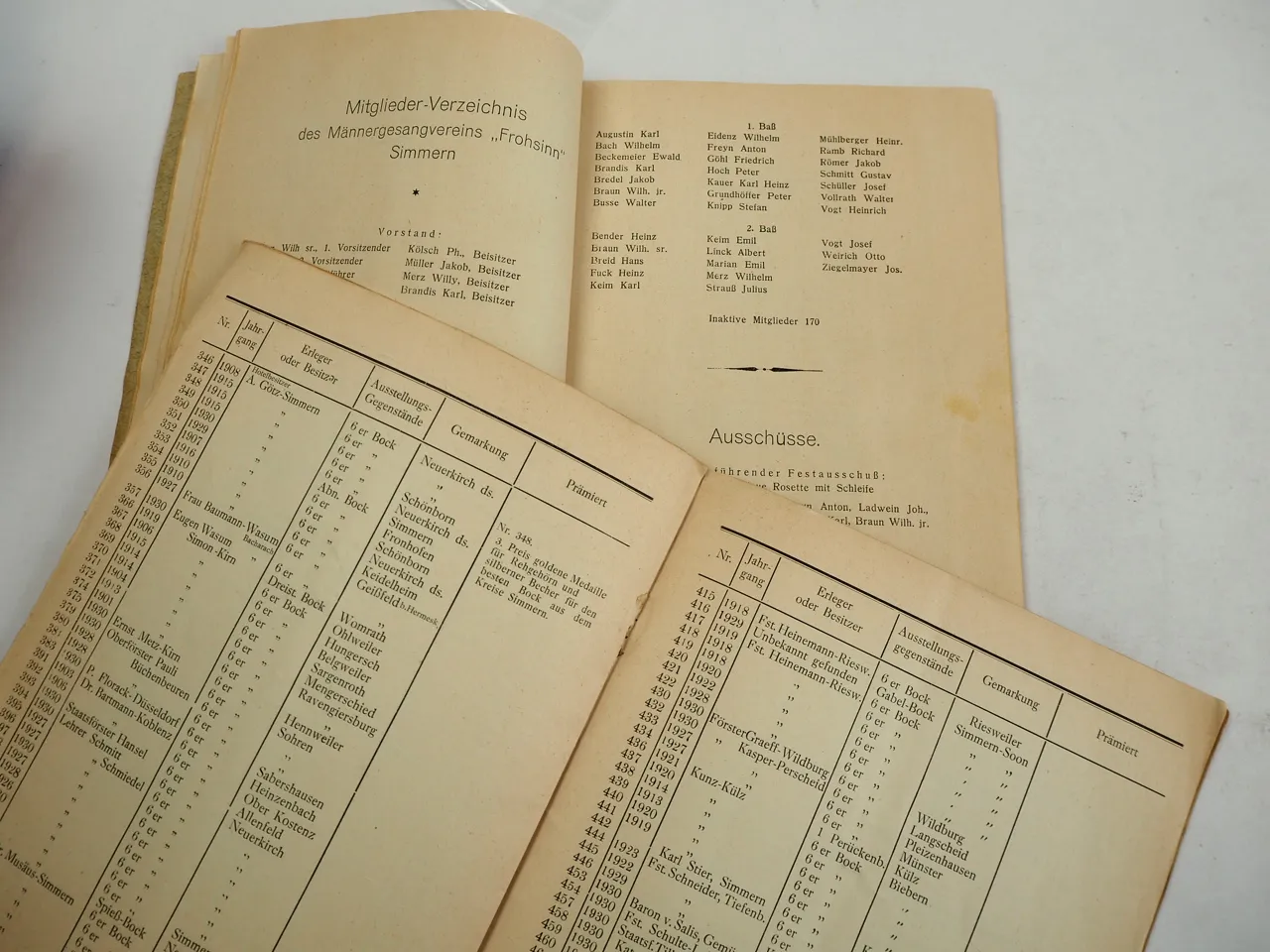 Festschrift SIMMERN 60 J. Männergesangsverein 1929 600 J. Jagdausstellung 1930