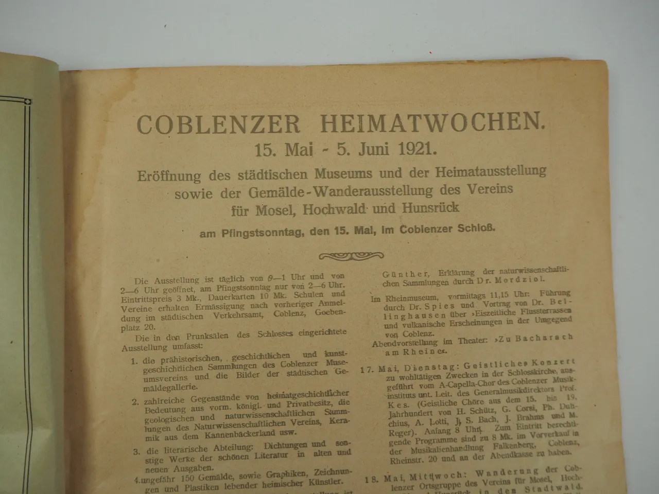 Festschrift zur Coblenzer Heimatwoche 1921 Koblenz Mosel Hochwald Hunsrück