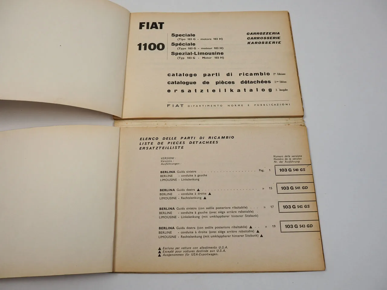 Fiat 1100 Special 103 Karosserie Ersatzteilliste Catalogo parti ricambio 10/1962