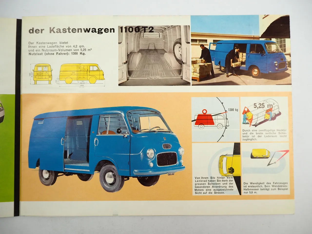 Fiat 1100 T2 Schnelltransporter Pritschenwagen 42 PS Prospekt 1960er Jahre