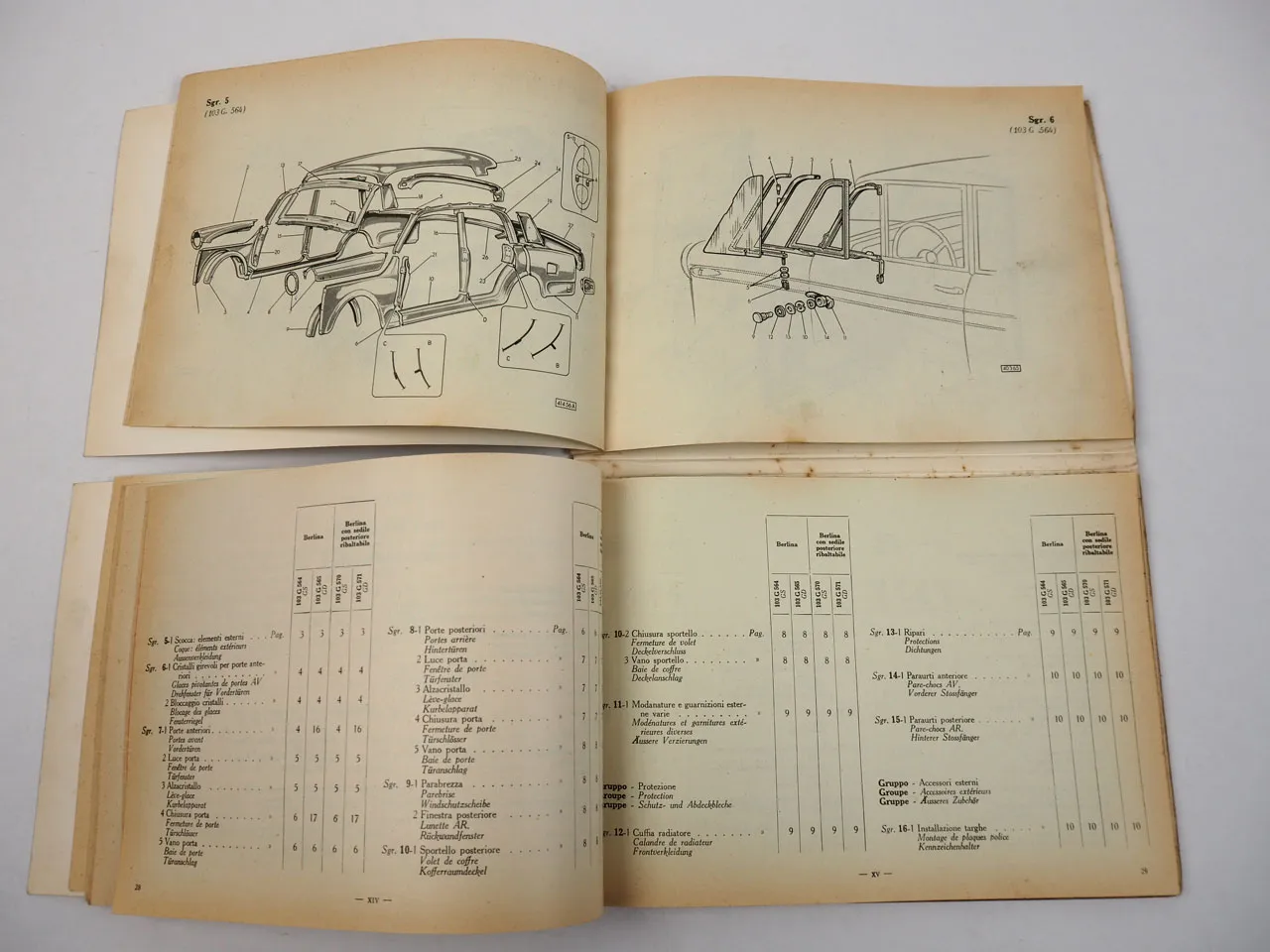 Fiat 1200 Granluce 103G Karosserie Ersatzteilliste Catalogo parti ricambio 12/59