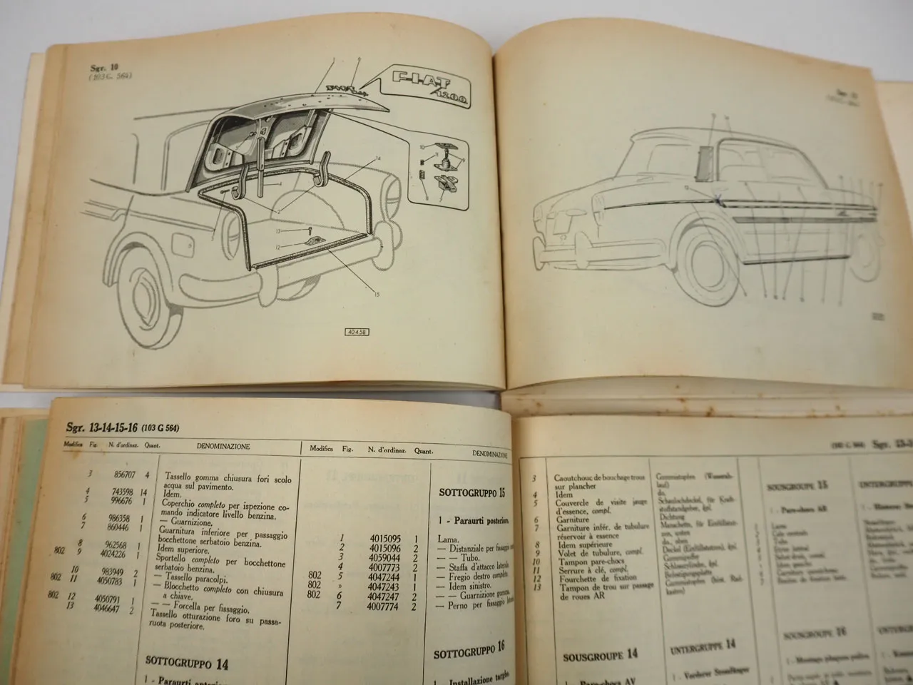 Fiat 1200 Granluce 103G Karosserie Ersatzteilliste Catalogo parti ricambio 12/59