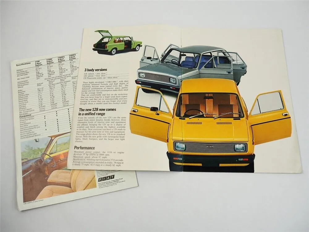 Fiat 128 Car PKW 2x Prospekt Brochure 1976