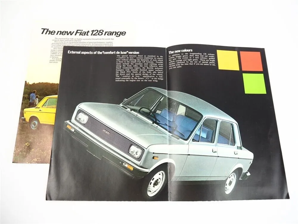 Fiat 128 Car PKW 2x Prospekt Brochure 1976