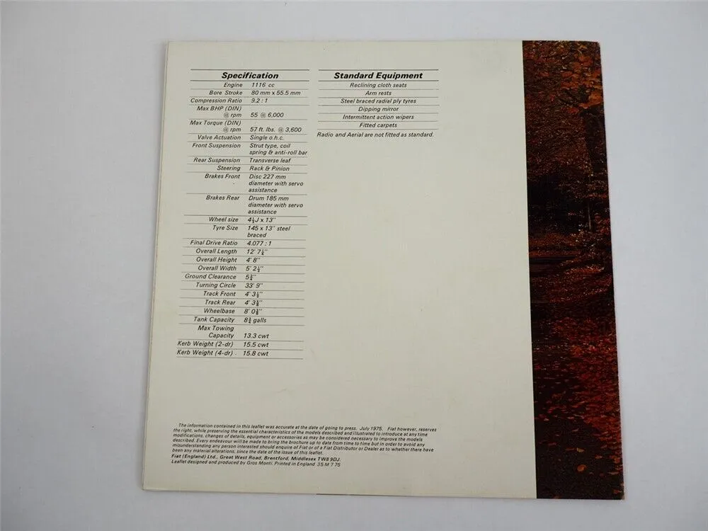 Fiat 128 Saloon Car PKW Prospekt Brochure 1975