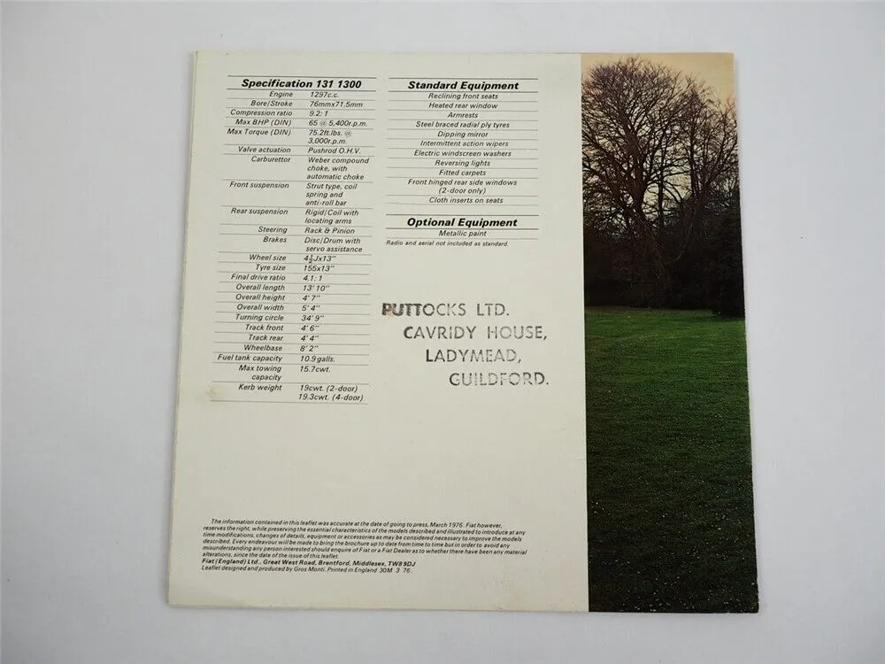 Fiat 131 mirafiori 1300 Saloon Car PKW Prospekt Brochure 1976