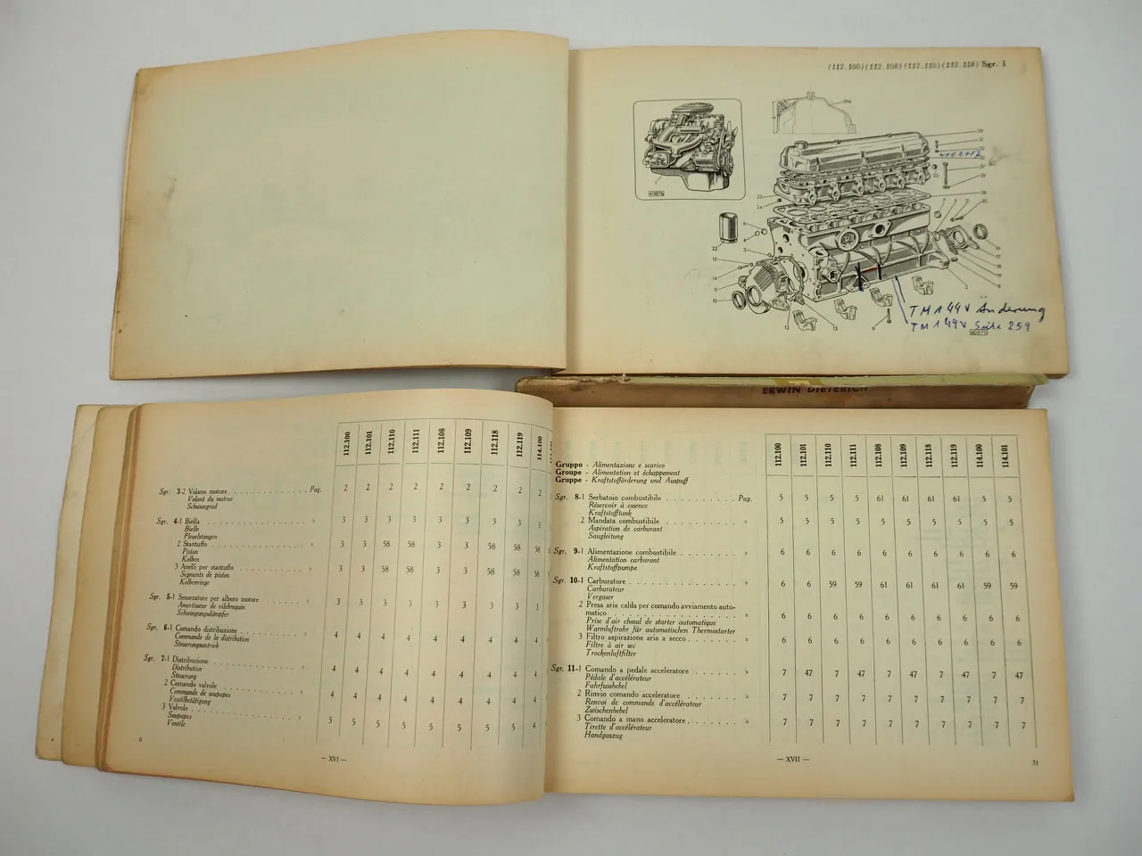 Fiat 1800 Ersatzteilliste Catalogo parti di ricambio 1959